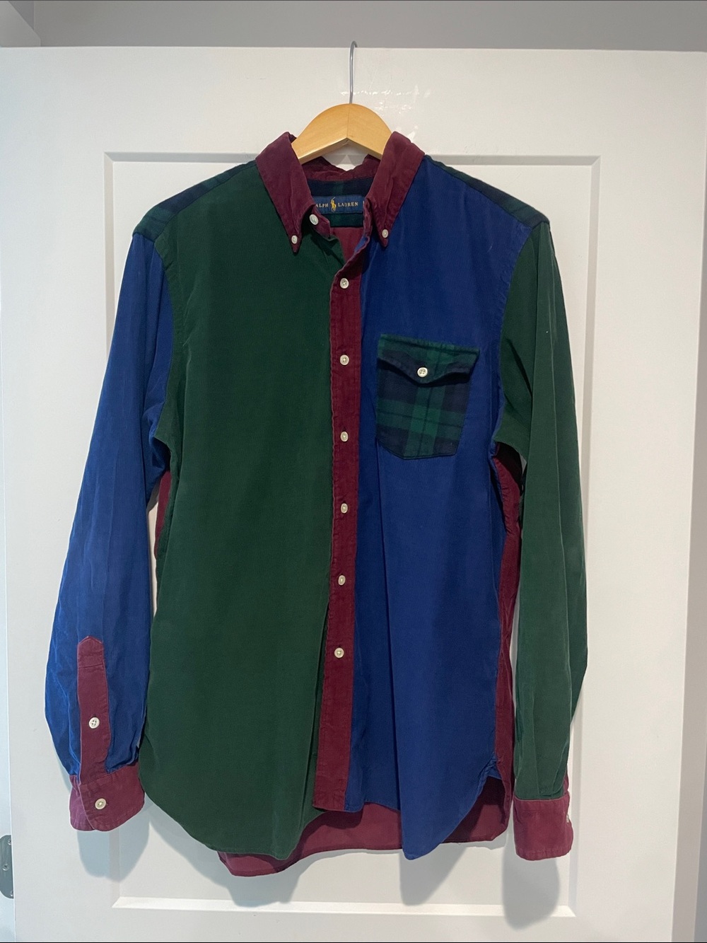 Polo by Ralph Lauren PATCHWORK Corduroy Button-Down OXFORD - Green/Blue/Burgundy